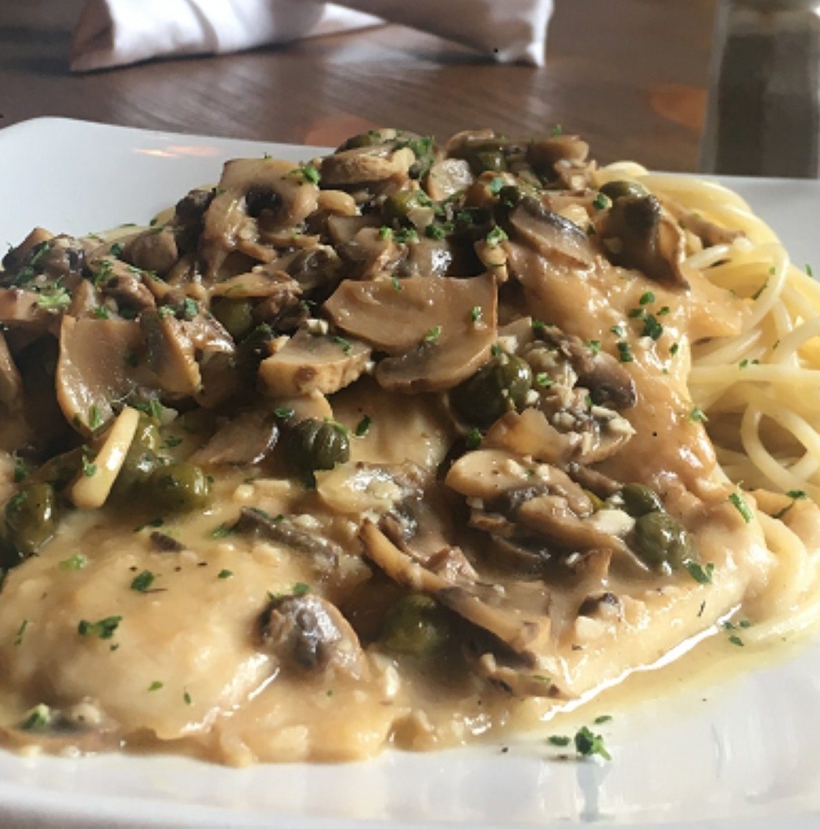 Veal or Chicken Picatta with Pasta.