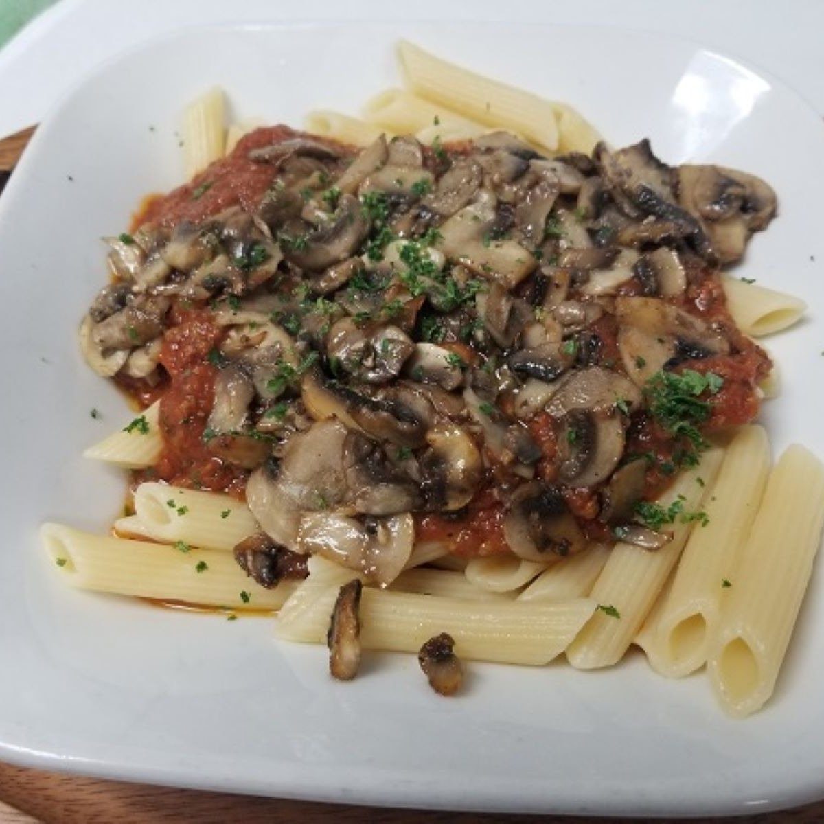 Pasta with Mushrooms & Meat Sauce.