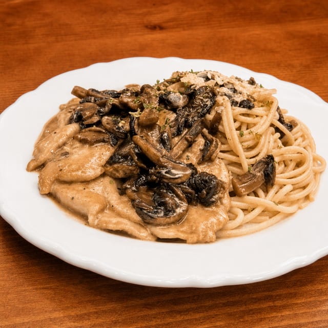 Veal or Chicken Marsala with Pasta.