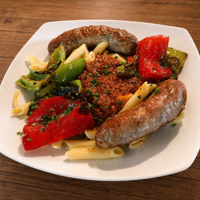 Pasta with Sausage & Bell Peppers - Tray for 10 people.