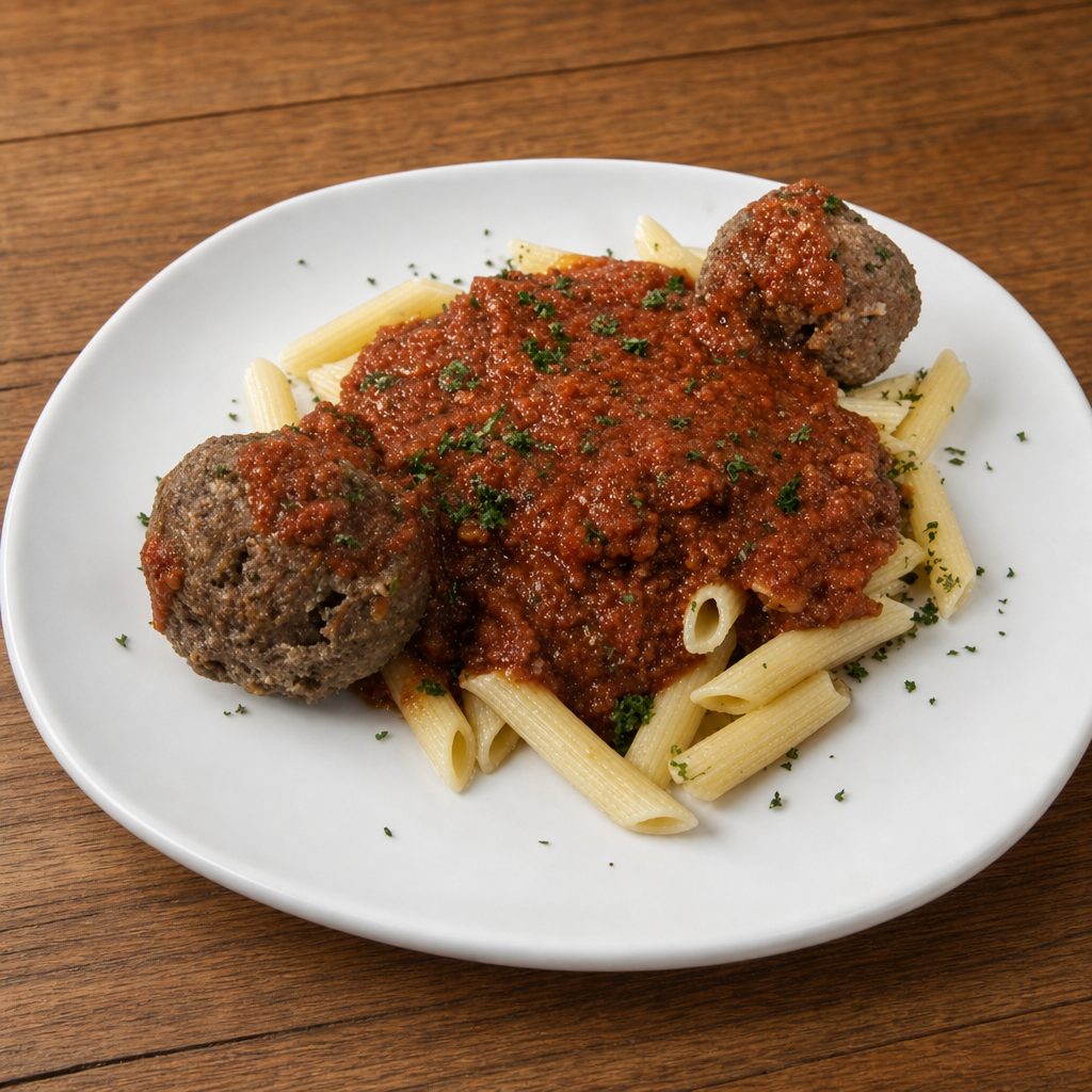 Pasta with Meatballs & Meat Sauce.