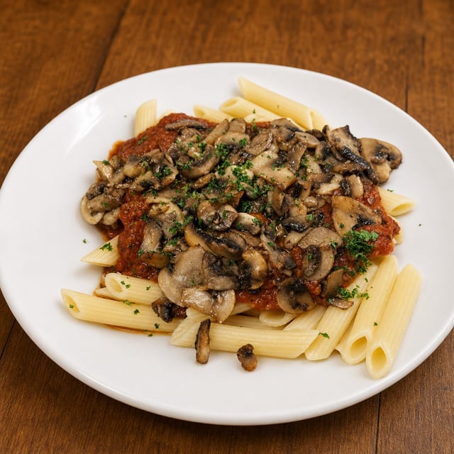 Pasta with Mushrooms & Meat Sauce.