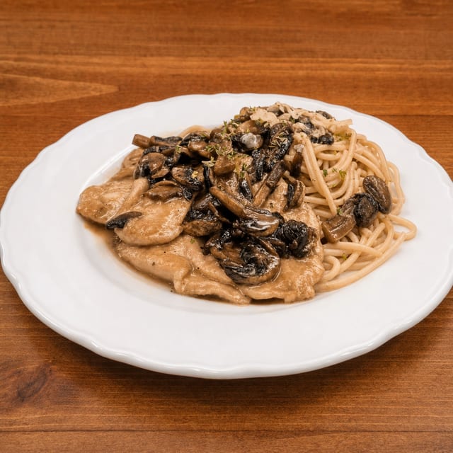  Chicken Marsala with Pasta - Tray for 10 people.