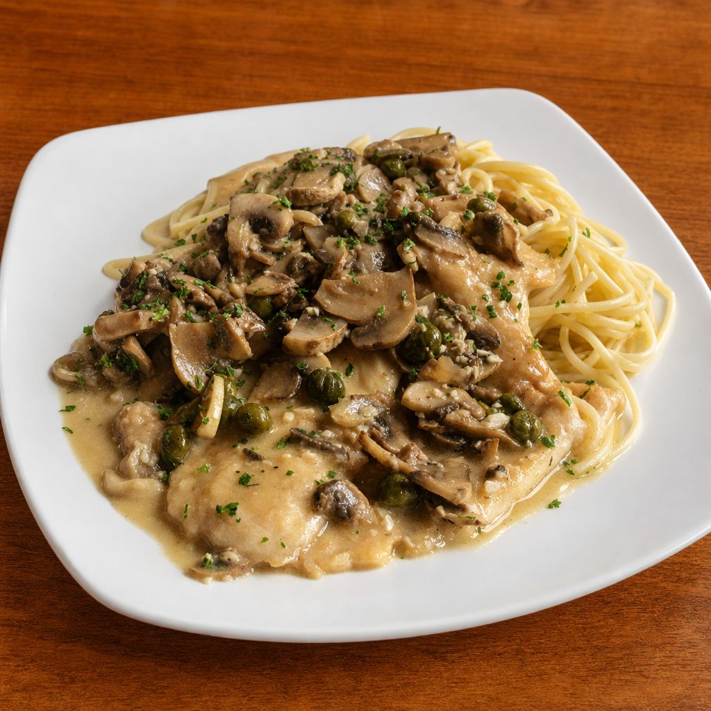 Veal or Chicken Picatta with Pasta.
