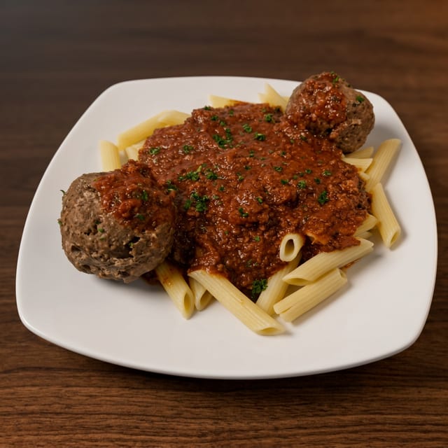 Pasta with Meatballs & Meat Sauce - Tray for 10 people.