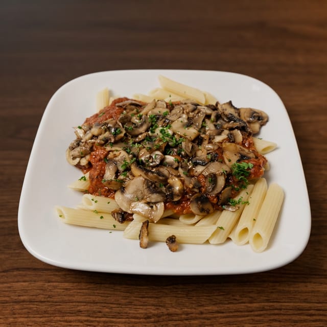 Pasta with Mushrooms & Meat Sauce.