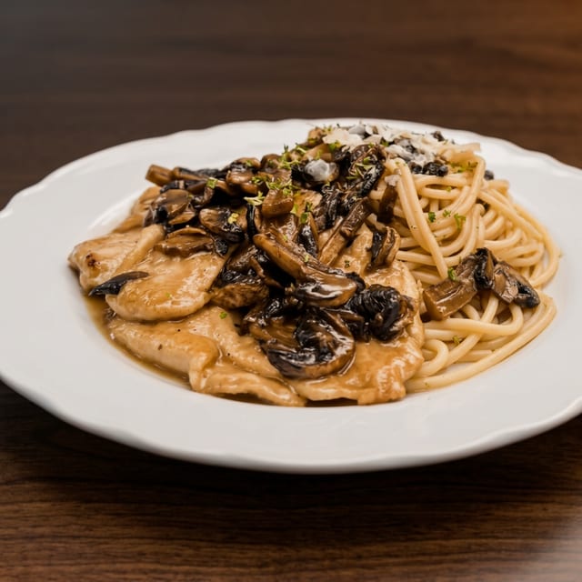  Chicken Marsala with Pasta - Tray for 10 people.
